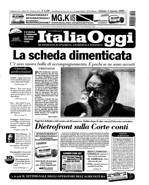 Italia oggi : quotidiano di economia finanza e politica